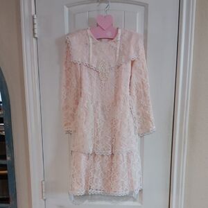 Gunne Sax By Jessica McClintock Blush Pink Lace Over Satin Princess Frock